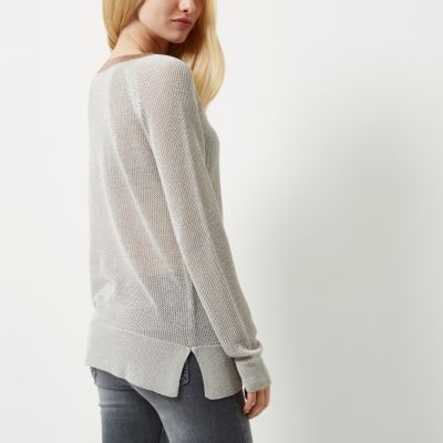 Silver knit raglan top